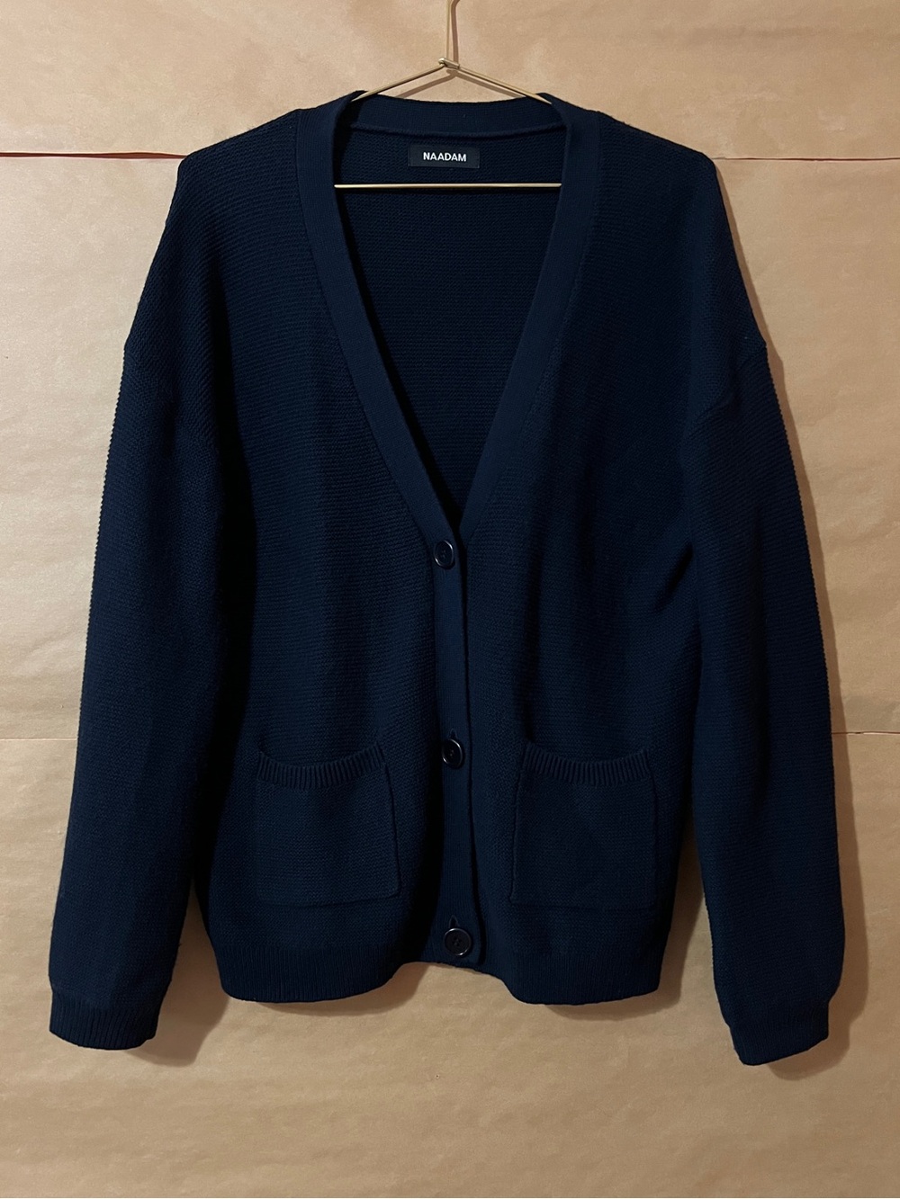 Naadam | Chunky Modal Cashmere Cardigan Sweater Button Front Pockets Navy Size S